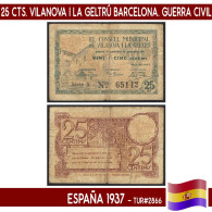 C1166.1# España 1937. 25 Cts. Vilanova I La Geltrú (Barcelona) (F) TUR#2866 - 1-2 Pesetas