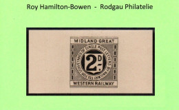 Ireland 1891 Midland Great Western Railway 2d Die I, Imperforate Proof In Black On Medium Card.  Extremely Rare! - Bahnwesen & Paketmarken