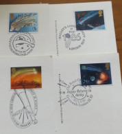 Halley's Comet 1986 Great Britain FDC's Set Of 4 PHQ  Maximum Stamp Cards All With Different Special Postmarks - Cartas Máxima