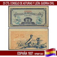 C1212.2# España 1937. 25 Cts. Consejo De Asturias Y León (AU) WPM#P-S601 - 1-2 Pesetas