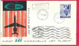 NORGE - FIRST CARAVELLE FLIGHT - SAS - FROM OSLO TO NICE *1.4.60* ON OFFICIAL COVER - Briefe U. Dokumente