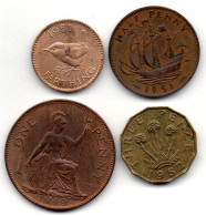 GREAT BRITAIN - Set Of Four Coins 1 Farthing, 1/2, 1, 3 Pence, Bronze,Nickel-Brass, Year 1949-52, KM #867, 868, 869, 873 - Other & Unclassified