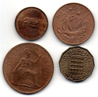 GREAT BRITAIN - Set Of Four Coins 1 Farthing, 1/2, 1, 3 Pence, Bronze,Nickel-Brass, Year 1953, KM # 881, 882, 883, 886 - Sonstige & Ohne Zuordnung