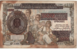 SERBIA   1'000   Srpskih Dinar P23     Dated   01.11.1941   " Allegorical Women Front & Back " - Serbie