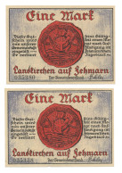 2x Notgeld Landkirchen Auf Fehmarn Eine Mark Landeskrone Der Landesblock - Collections