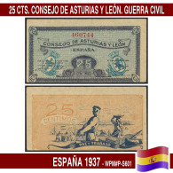 C1259.1# España 1937. 25 Cts. Consejo De Asturias Y León (XF) WPM#P-S601 - 1-2 Peseten