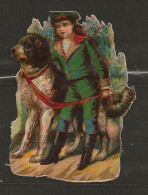 Découpis Gaufrée Enfant Avec Son Chien Année 1900 - Enfants