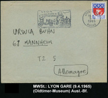 FRANKREICH 1965 (9.4.) MWSt.: LYON GARE/RHONE/son MUSEE De/l'AUTOMOBILE.. = Old-Timer (u. Schloß) Klar Gest. Ausl.-Bf.   - Cars