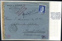 MÜLHAUSEN (ELS) 3/ C 1944 (14.11.) 2K-Steg Auf EF 25 Pf. Hitler + Schw. OKW-Band-Zensurstempel "GEÖFFNET/(d)" + Neutrale - WW2