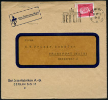 BERLIN C/ D 2 F/ JEDER EINMAL IN/ BERLIN 1928 (29.11.) MaWSt = Brandenbg. Tor , Klar Gest. Firmen-Reklame-Bf.: Schürzenf - Monumenten