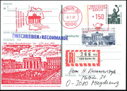 1000 BERLIN 30/ PHILATELIE GRENZENLOS... 1991 (10.8.) AFS Francotyp 150 Pf. = Brandenbg.Tor Als VE Auf Amtl. P 60 Pf. Ba - Monumenten