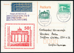 D.D.R. /  VGO 1990 (2.7.) Amtl. P 10 Pf. PdR., Grün + Zudruck: 50 Pf. VGO Brandenbg. Tor + Motivgl. Zusatzfrankat. 50 Pf - Monumenten