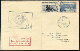 FRANZÖS.ANTARKTIS 1958 (15.1.) 1K: TERRE ADELIE/T.A.A.F. + Amtl. HdN: ANNEE GEOPHYSIQUE INTERNATIONALE. (Globus, Pinguin - Antarctic Expeditions
