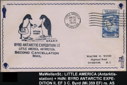 U.S.A. 1935 (30.1.) 3 C. "II. Byrd-Antarktis-Exped.", EF + MaWellenSt: LITTLE AMERICA/ ANTARCTICA + Exped.-HdN (2 Pingui - Antarctic Expeditions