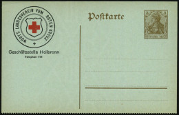 Heilbronn 1910 Amtl.P 3 Pf.Germania,  U N T E N   G E Z ä H N T  + Amtl. Zudruck: WÜRTT. LANDESVEREIN VOM ROTEN KREUZ =  - Rode Kruis