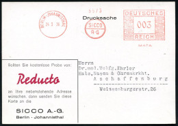 BERLIN-JOHANNISTHAL/ SICCO/ A-G/ MATA 1936 (24.3.) AFS Francotyp (Monogr.-Logo) Auf Color-Reklame-Kt.: Reducto.. Chinin  - Pharmacy