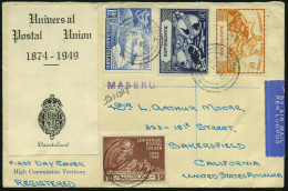 BASUTOLAND 1949 (10.10.) "75 Jahre UPU", Kompl. Satz + Viol. 1L: MASERU + Hs. R-Nr., Klar Gest. Übersee-Flp.-R-FDC!  (Mi - UPU (Universal Postal Union)