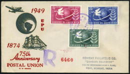 COSTA RICA 1950 (5.6.) "75 Jahre U.P.U." , Kompl. Satz + Viol. ET-SSt + Stummer R-Stempel (rote Paginier-Nr.) Übersee-R- - UPU (Universal Postal Union)