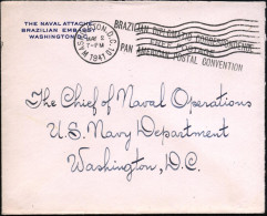 U.S.A. /  BRASILIEN 1941 (2.5.) Portofreier Diplomaten-Bf.: NAVAL ATTACHE BRAZILIAN EMBASSY WASHINGTON D.C. ,MaSt: WASHI - UPU (Wereldpostunie)