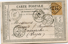 FRANCE CARTE PRECURSEUR AFFRANCHIE AVEC LE N°59 OBL GC 2125 DEPART LUNEVILLE 21 AOUT 73 POUR LA FRANCE - Cartoline Precursori