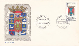 COAT OF ARMS, SEVILLA PROVINCE, SPECIAL COVER, OBLIT FDC, 1965, SPAIN - Andere & Zonder Classificatie
