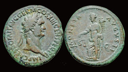 Domitian AE As Moneta Standing To Left - The Flavians (69 AD Tot 96 AD)