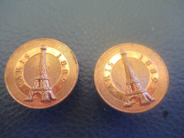 Boutons De Manchette D'époque/ Tour EIFFEL/Exposition Universelle Paris 1889/ Doré OR Fin/ 1889      BIJ175 - Altri & Non Classificati