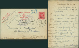 EP Au Type 1F Rouge Houyoux Obl Simple Cercle "Jabbeke" (snellegem Près De Bruges, 1924) > Amiens (France) - Tarjetas 1909-1934