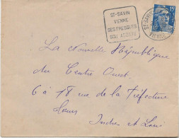 LETTRE AFFRANCHIE N° 886 - OBLITERATION DAGUIN "  ST SAVIN -VIENNE -SES FRSQUES SON ABBAYE - ANNEE 1954 - Maschinenstempel (Sonstige)