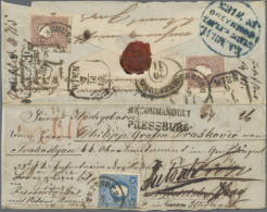 Österreich: 1858-1859, 10 Kr. Braun, Zwei Exemplare Vorderseitig Sowie 15 Kr. Bl - Covers & Documents