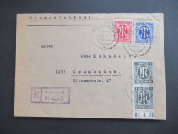 Am Post 21.12.1945 MiF Am. Druck / Deutscher Druck Nr.16 Unterrand Einschreiben Not R-Zettel Passau 2 - Osnabrück - Covers & Documents