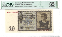 Germany 20 Reichsmark 1939 P185 Graded 65 EPQ Gem Uncirculated By PMG - 20 Reichsmark