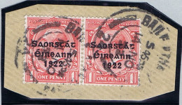 Ireland 1923 Harrison Saorstat 3-line Coils, 1d Horizontal Pair Used On Piece Dublin Cds 14 NO 23 - Used Stamps