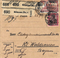 Paketkarte Bulletin 3 Colis 3 X 5 Kg Dornach 18/5/1913 Pr La Bavière 180 Pf Perforés Perfin DMC Dollfus-Mieg & Cie - Cartas & Documentos