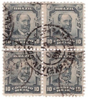 BRASIL • PERSONALES - ARISTIDES LOBO • BLOQUE DE 4 SELLOS DE 10 REIS • 1915 - Used Stamps