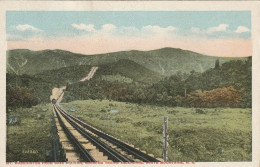Mount Washington, New Hampshire From Base Station, Showing Trains Ascending - White Mountains