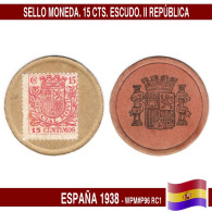 C1181.1# España 1938. Sello Moneda Escudo. 15 Cts (UNC) WPM#P96 RC.1 - 1-2 Peseten