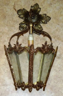 ANCIENNE SUSPENSION LANTERNE STYLE LOUIS XV BRONZE 5 VERRES TBE FONCTIONNE Propr - Luminaires & Lustres