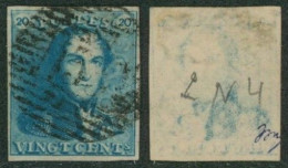 épaulette - N°2 N4 (nuance : Bleu Verdâtre, Signé) Margé Obl P133 "Ypres" - 1849 Epaulettes