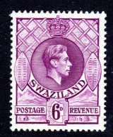 SWAZILAND - 1938 KGVI DEFINITIVE 6d STAMP PERF 13½ X 13 FINE LIGHTLY MOUNTED MINT LMM *  SG 34 - Swaziland (...-1967)