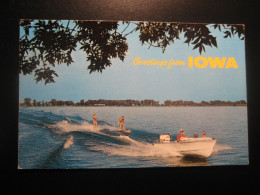 IOWA Greetings From The Midwest Vacationland Water Skiing Postcard USA - Iowa City