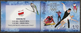 POLAND MNH  ** 3717 Avec Vignette à Gauche  Jeux Olympiques D'hiver De Salt Lake City Etats Unis Ski Patinage - Nuovi