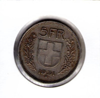 Suisse. 5 Francs Tête De Berger. 1931 - 5 Franken