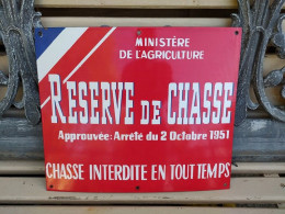 Ancienne Plaque Émaillée Réserve De Chasse Années 50 - Instructions