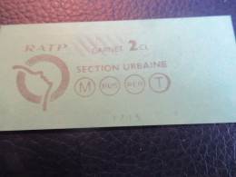 RATP / Métro Parisien / Seconde Classe /Section Urbaine / Usagé . Date à Déterminer ( Vers 1980 ? )    TCK249 - Unclassified