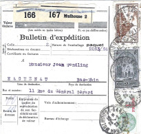 Bulletin 2 Colis 10 Kg Mulhouse 1933 Pour Haguenau 5F Mont St Michel 3F Cathédrale De Reims 1F Fiscal Tous Perforés DMC - Cartas & Documentos