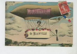 AVIATION - DIRIGEABLES - BLAINVILLE SUR MER - Jolie Carte Fantaisie Enfant Dans Dirigeable "Amitié De BLAINVILLE " - Blainville Sur Mer