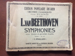 L.Van BEETHOVEN  Symphonies Pour Piano à Quatre Mains  I.PHILIPP  Societe Anonyme Des Éditions Rigordi - Instruments à Clavier