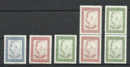 Sweden Schweden 1952 Michel 376 - 378 + Pairs: 376 Do/Du & 377 Do/Du MNH NB! Single Stamps Have Stain Spots! - Unused Stamps