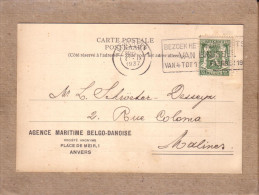 BELGIQUE - CARTE POSTALE PRIVEE AGENCE MARITIME BELGO DANOISE ANVERS POUR BRUXELLES  , LION HERALDIQUE 35 C - 1937 - 1929-1937 Heraldieke Leeuw